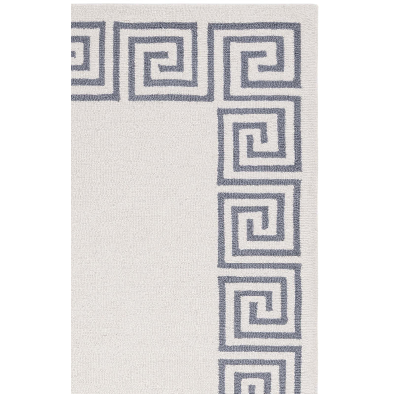 Dormeus Hand Tufted Wool/Cotton Greek Key Border Rug in Ivory/Gray, Runner 2'3" x 9'