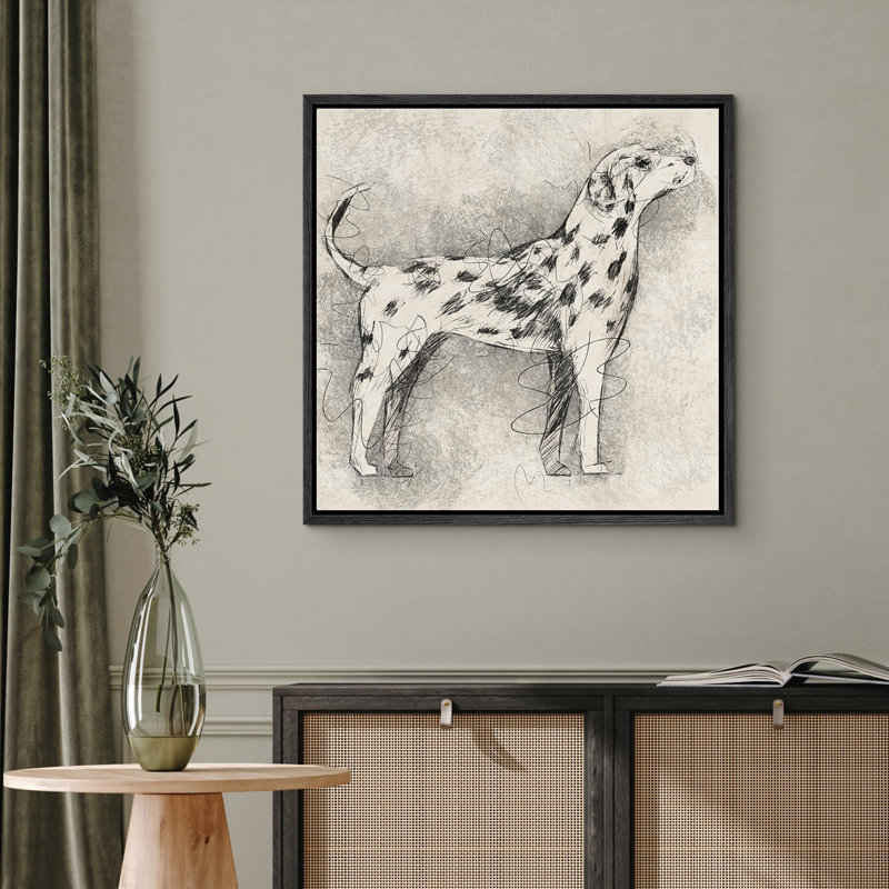 Dalmatien croquis de chien abstrait, illustrations d'animaux réalistes, décor panoramique, terre encadrée, H 24 po x l 24 po