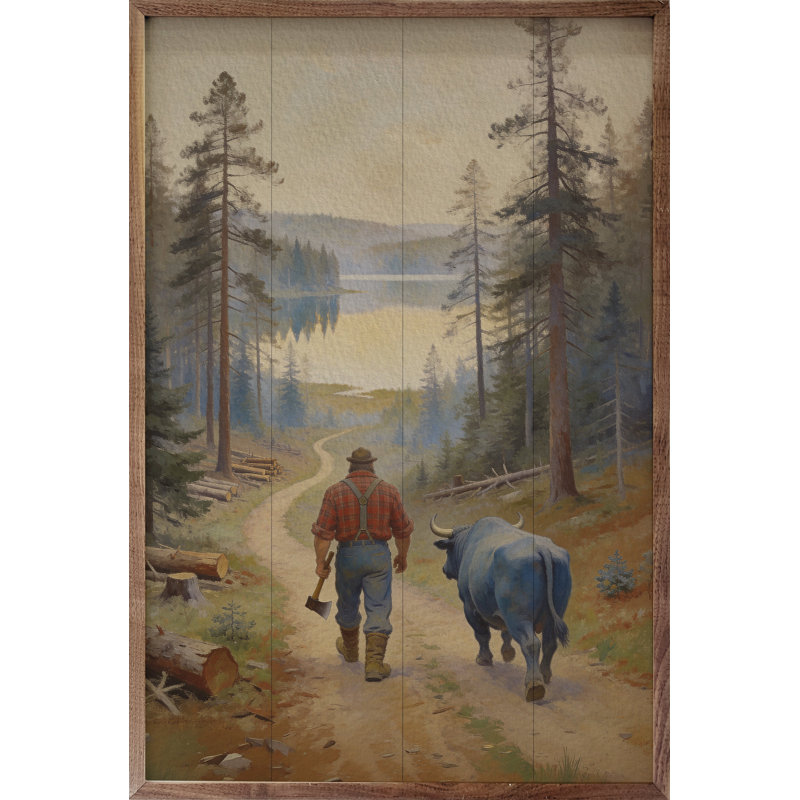 Paul Bunyan And Babe On Trail, 24" H x 16" W
