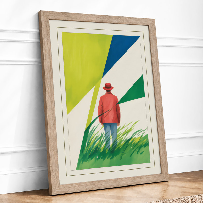 Figure in Red Retro - Framed Print, A2 - 59.4 x 42.0 cm, Oak