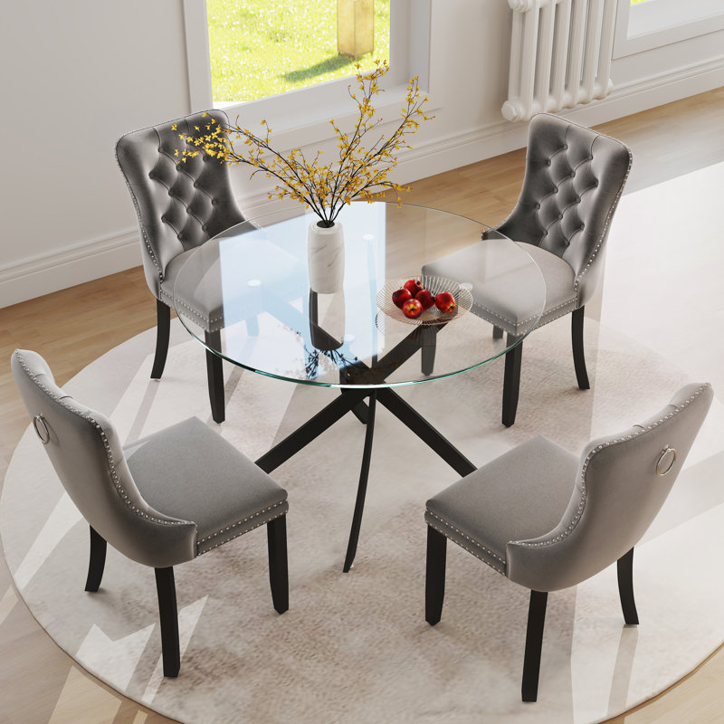 Ensemble repas rond à piédestal, 5, Gris