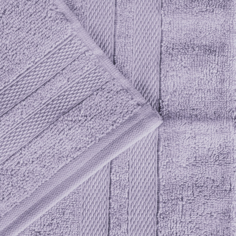 Serviette de bain ultra-douce en coton uni double ligne Dobby, Glycine