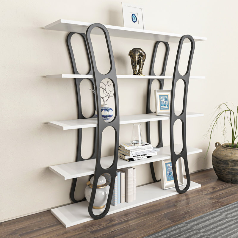 Adar 120cm H x 120cm W Standard Bookcase, White, Black