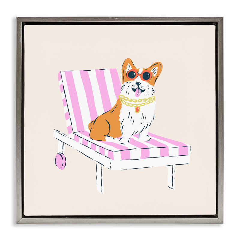 Corgi dans une chaise longue à cadre flottant, design par Krissy Mast, Cadre flottant gris lustré, H 18 po x l 18 po