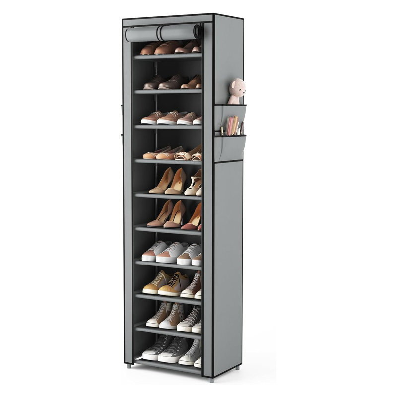 Vertical Shoe Rack Organizer With Dustproof Cover, 10-Tier Tall Shoe Storage Cabinet For Closet, Entryway, And Bedroom, Free Standing Shoe Shelf Holds 20-22 Pairs, Space-Saving Design