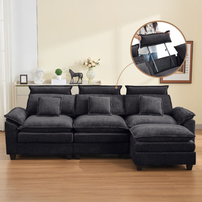 103" W Oversized L-Shaped Cloud Sectional with Ottoman & Headrest