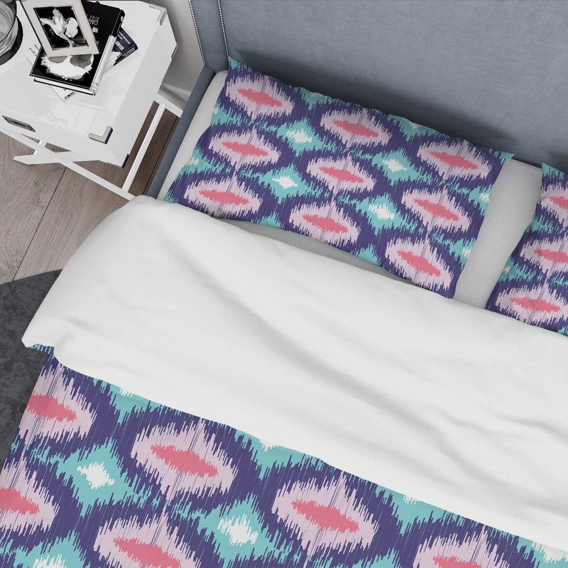 Ikat Ogee mauve - ensemble de housse de couette abstrait - microfibre de polyester