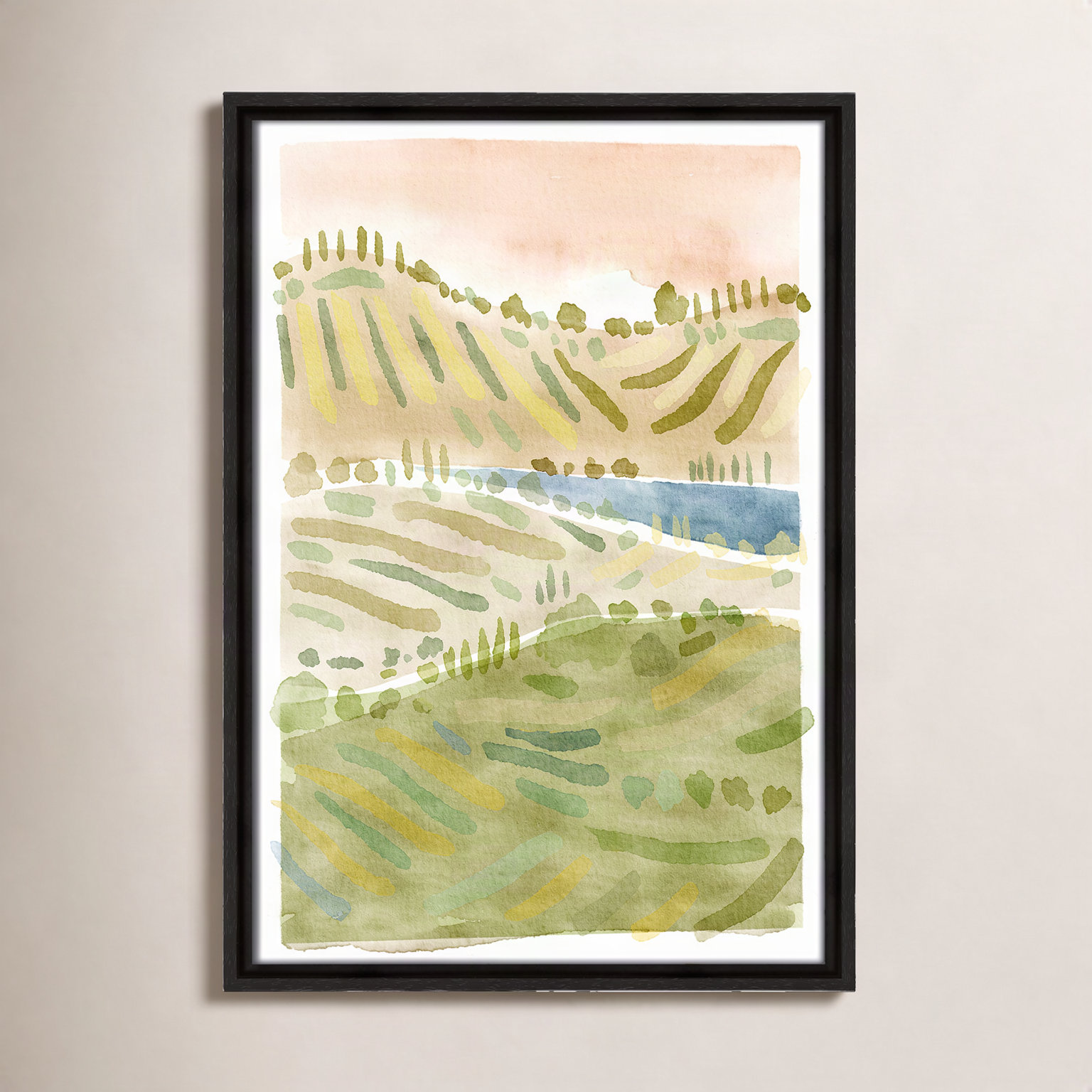 Tuscan Countryside Print, Espresso Floater Framed Canvas, No Mat, 19.5" H x 13.5" W x 2" D