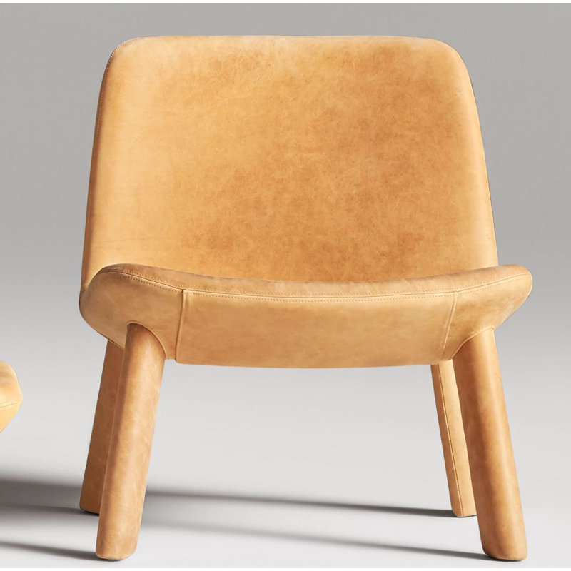 Neat Upholstered Accent Chair, Camel Genuine Leather