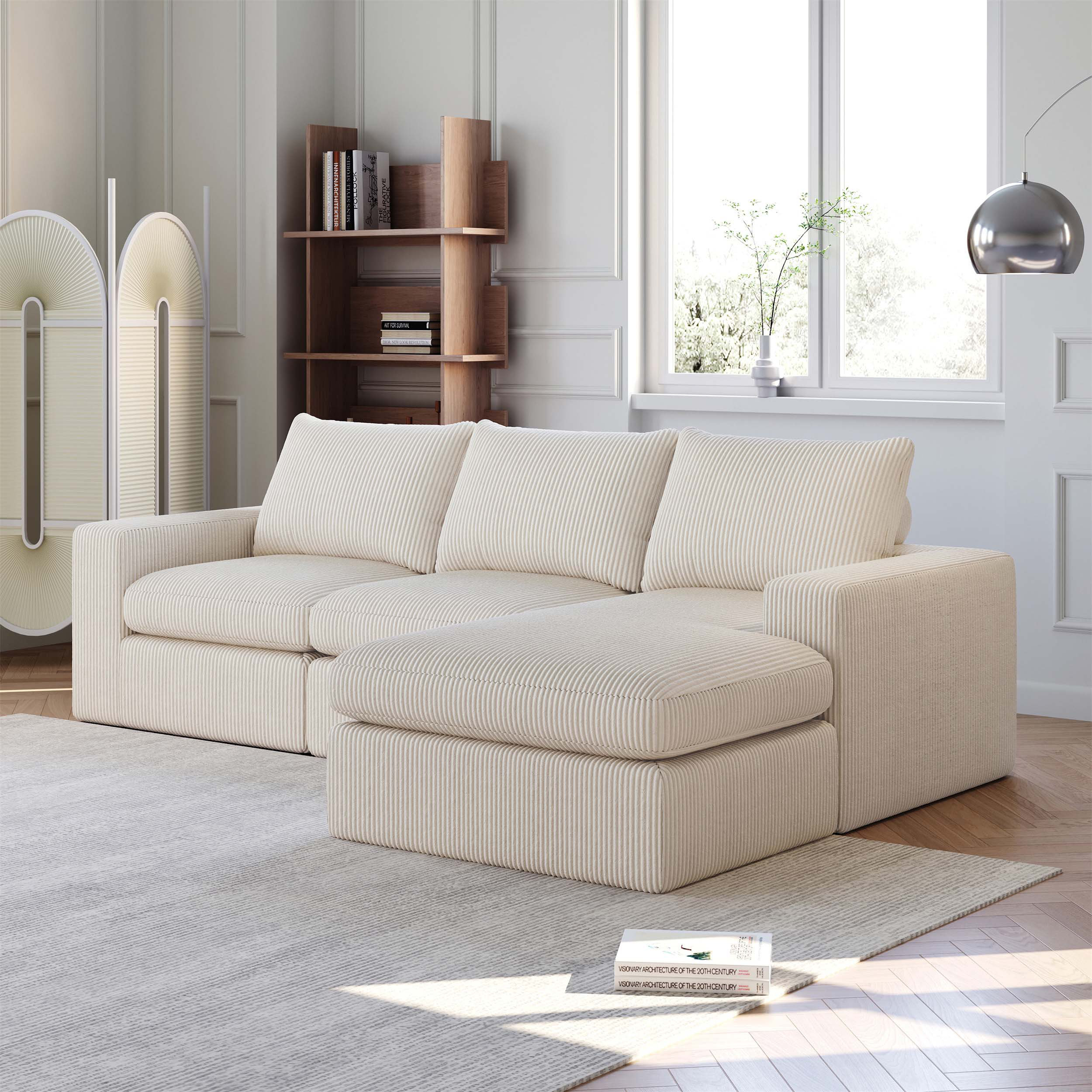 Latitude Run® 99-Inch L-Shaped Sectional Sofa with Chaise, Corduroy ...