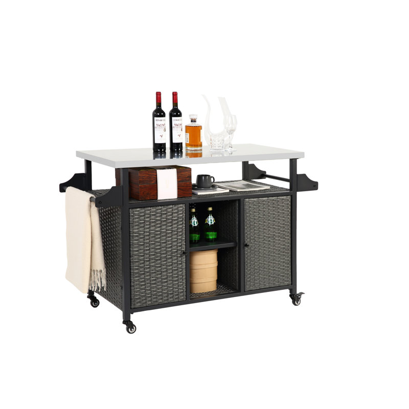 Grand chariot-bar pour différentes utilisations avec table en acier inoxydable, gris - table et armoire polyvalentes