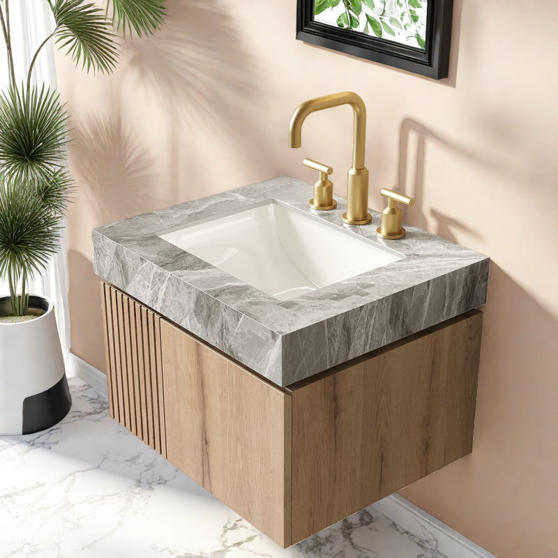 Meuble-lavabo flottant moderne avec lavabo, rangement en contreplaqué de 24 pouces pour la maison