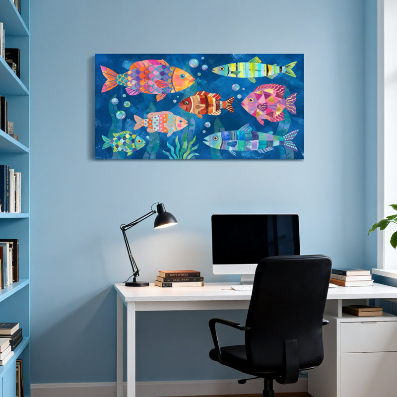 Animals Colorful Fish Underwater Pattern Print, 16" H x 32" W