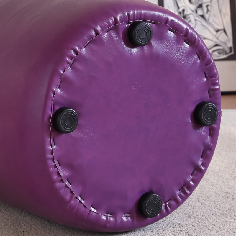 30cm Small Round Faux Leather Upholstered Ottoman, Purple