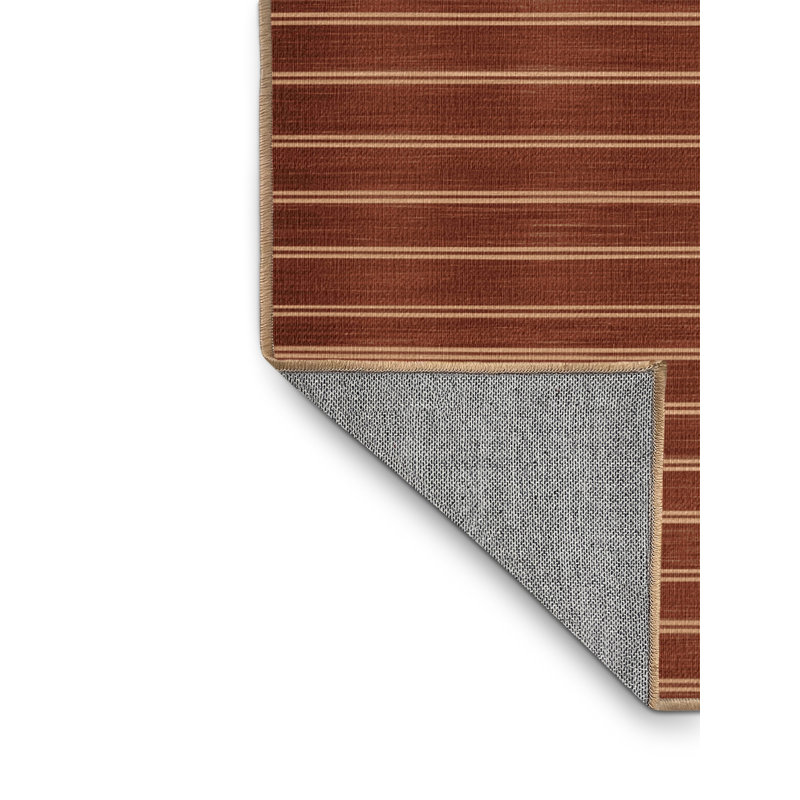 Tapis brun à rayures horizontales lavable à la machine, Carré 8 pi