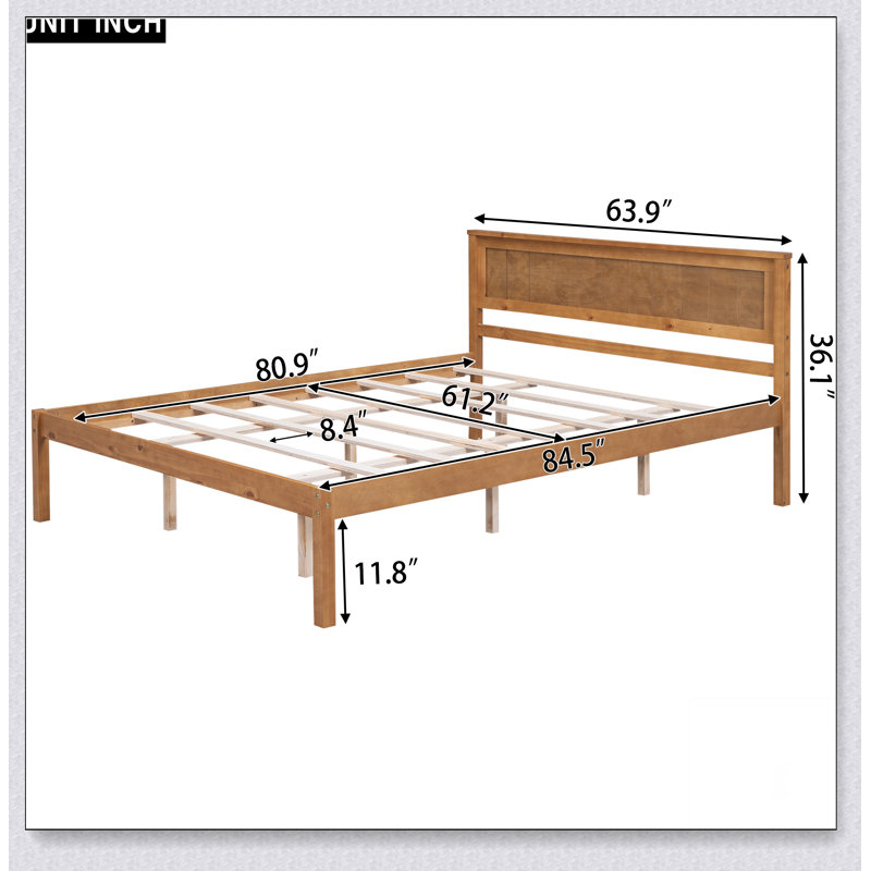 Base de lit plateforme avec tête de lit, support à lattes de bois, Espresso, Grand