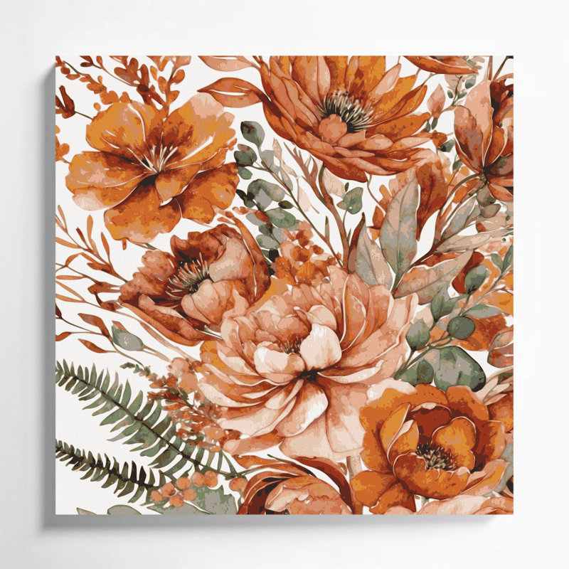 "Watercolor Floral" 46, art mural sur toile brune, H 12 po x l 12 po