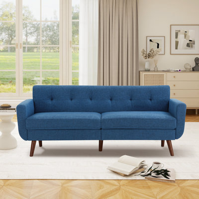 Delanie Cattaleya 78" Mid Century Modern Square Arms Linen Upholstered Sofa