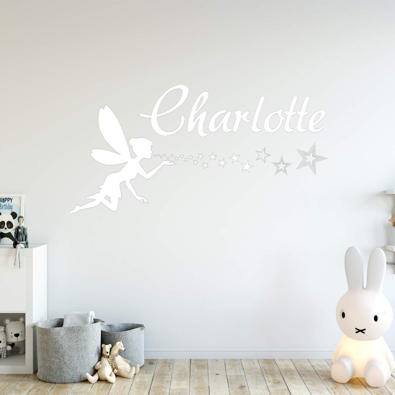 Décalcomanie murale personnalisable nom personnalisé fée, H 16 po x l 32 po, Blanc