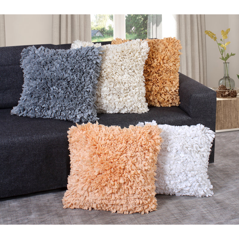 Cotton Reversible Throw Pillow, Ivory, 18" x 18"