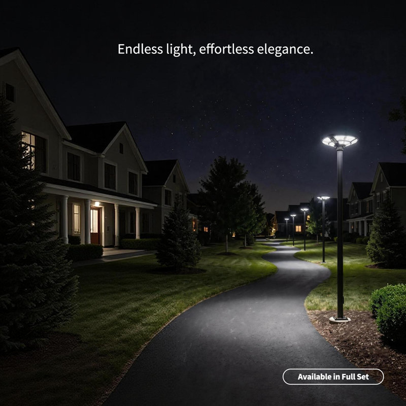 Modern 16.5" Flat-Circular Outdoor Solar LED Post Light Head with Remote