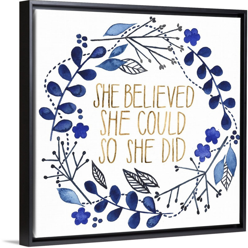 Art textuel sur toile, "Cobalt inspirations collection E" par Grace Popp, Toile avec cadre noir