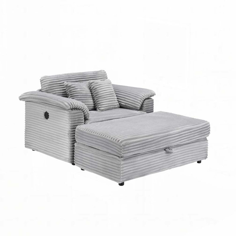 Fauteuil d'appoint en velours côtelé avec tabouret de rangement, Gris