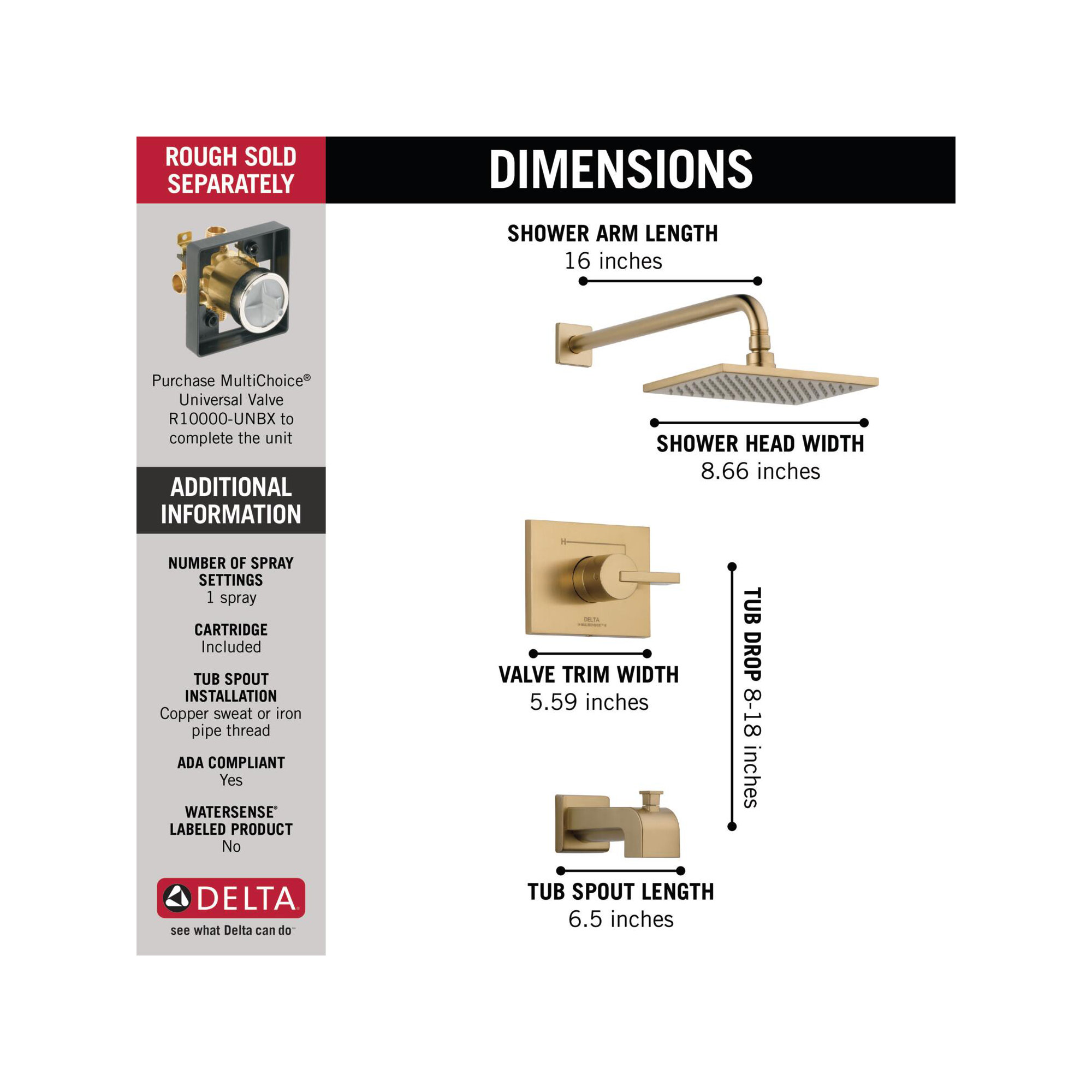 Vero Pressure-Balanced Tub and Shower Faucet, Brilliance Champagne Bronze