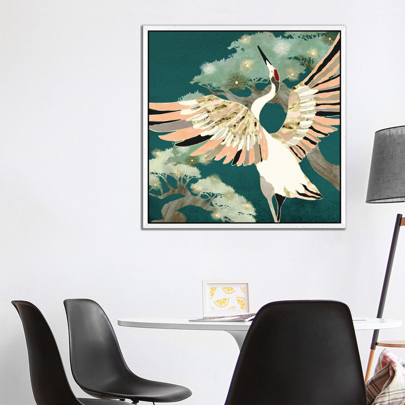 Golden Crane - Print on Canvas, 93.98 cm H x 93.98 cm W, White Framed