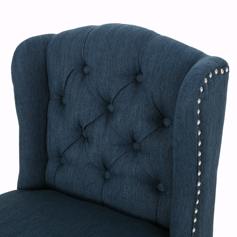 Ensemble de 2 tabourets de comptoir à oreilles capitonnés en tissu Vienna Vienna, Noir, Bleu