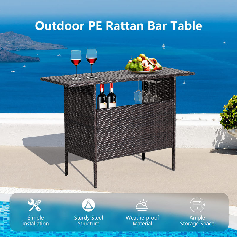 Outdoor Wicker Bar Table, Brown