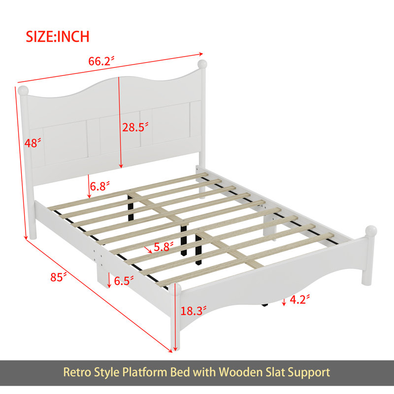 Grand lit plateforme en bois de style élégant avec lit plateforme rétro, Blanc