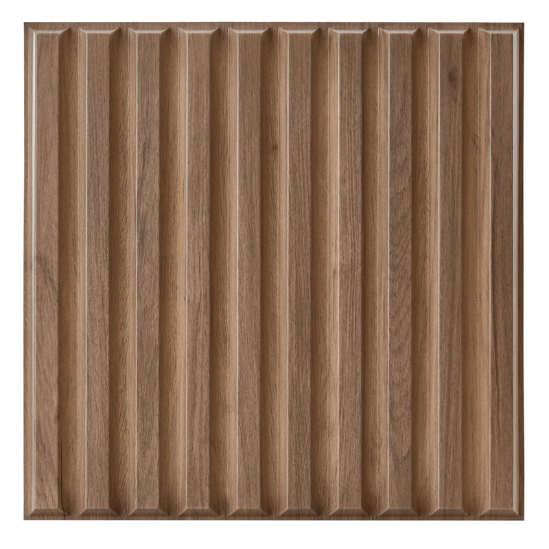 3D Wall Panels With Adhesive Included 19.6" 3D Fluted Line Design Wall Paneling, Matte Wooden
