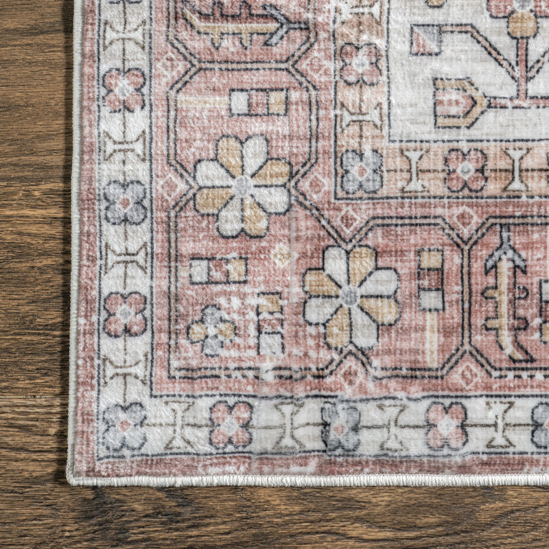 Evon SpinClean Traditional Medallion Machine Washable Area Rug, Rectangle 4' x 6'