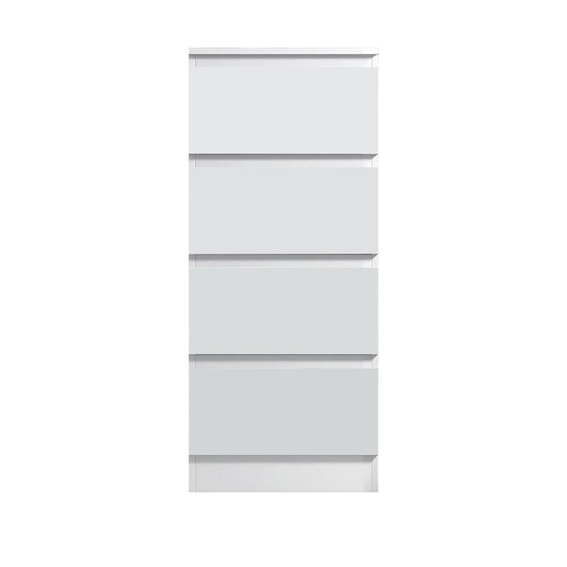 Carlton 4 Drawer Tallboy Chest Of Drawers. 40cm Wide. Matt Finish. Scratch Resistant. Modern No Handle Design., White