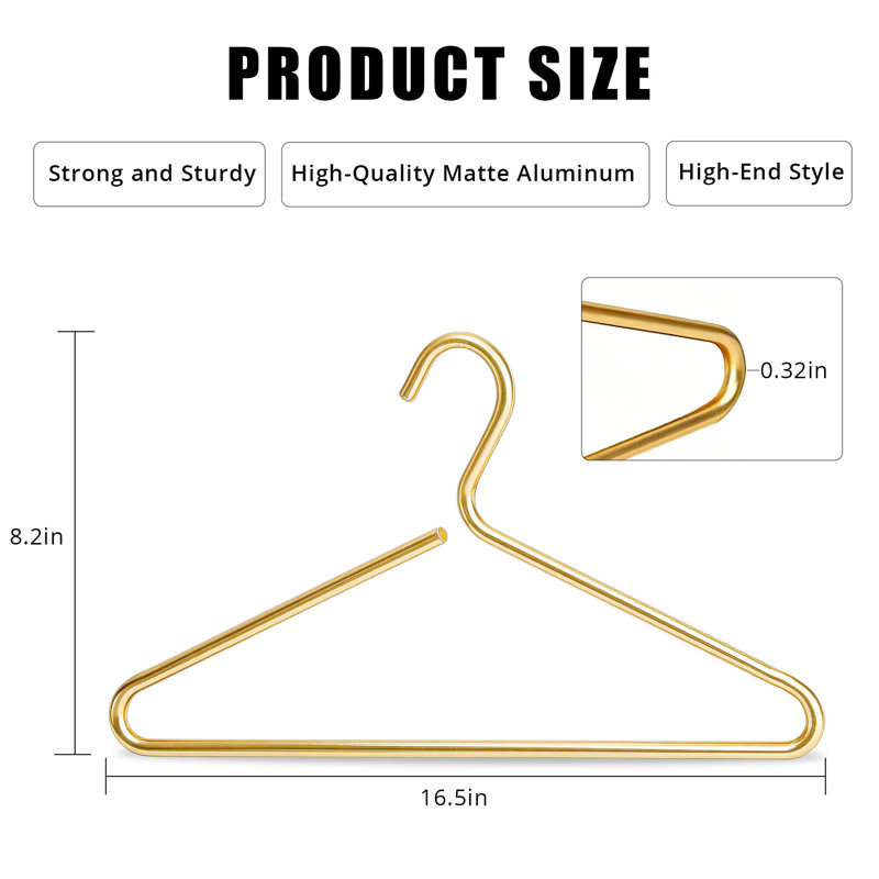 10 Pack Gold Aluminum Clothes Hangers 16.5 in, Ultra-Thin Waterproof Closet Organizer for Shirts Dresses Coats