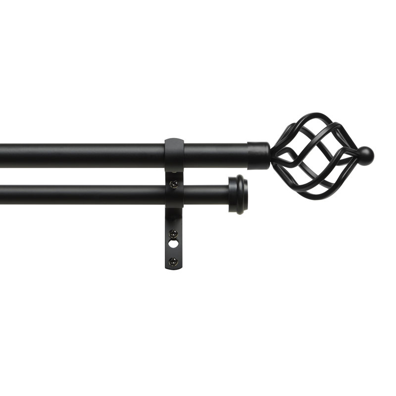 Matte Black Double Curtain Rod with Twisted Finials, 36-72 inch