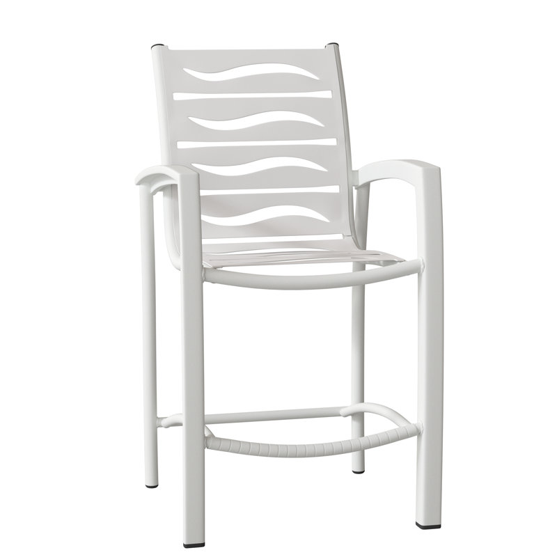 South Beach Outdoor Bar Stool, Snow, Forest Green Vinyl