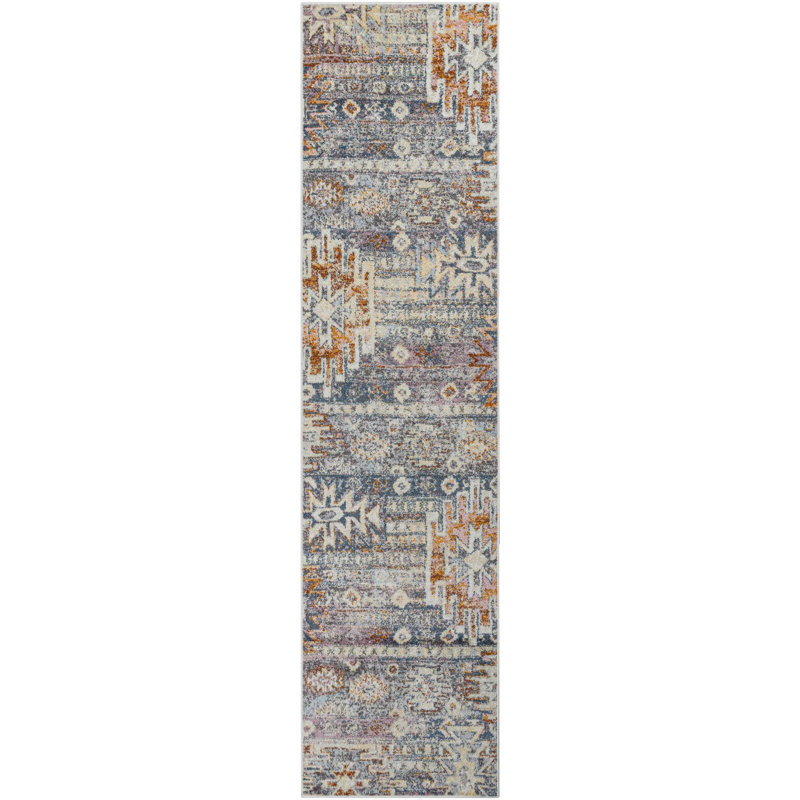 Jamieson Machine Woven Blue/Orange Area Rug, Runner 2'7" x 10'