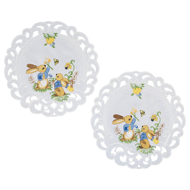 Easter Bunny on White Doily , 11" Round