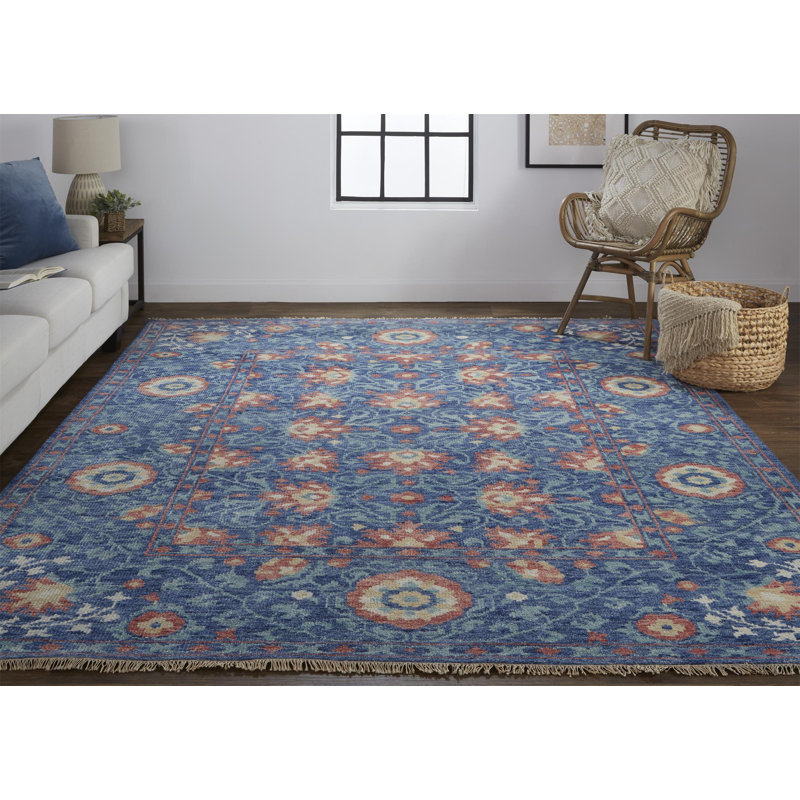 Beall Wool Floral Area Rug in Blue, Rectangle 2' x 3'