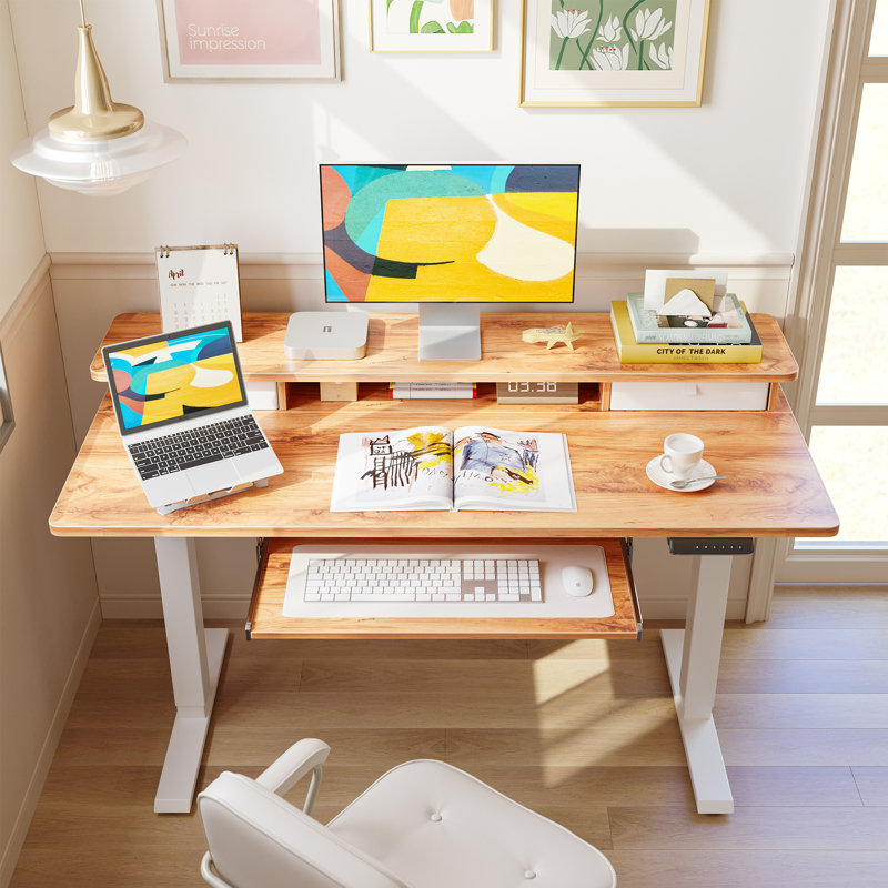Bureau de jeu à hauteur réglable Lagasse, H 27 po à 46 po x l 55 po x P 25 po, Rustic clair