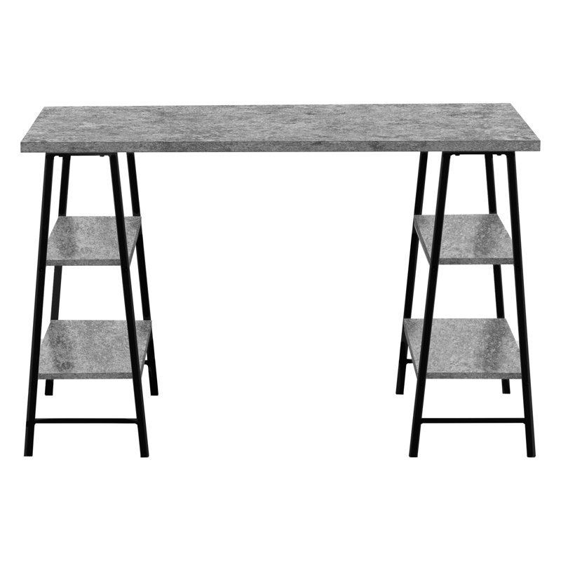 Table d'ordinateur de bureau à domicile avec tablettes - plateau en stratifié gris de 48 po et structure en métal noir, poste de travail contemporain élégant et fonctionnel pour les pieds de bureau, efficacité de 4