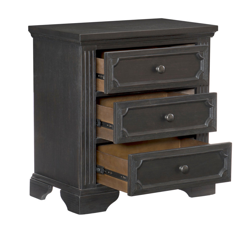 Table de chevet pour chambre à coucher avec 3 tiroirs de style rustique, anthracite et tiroirs