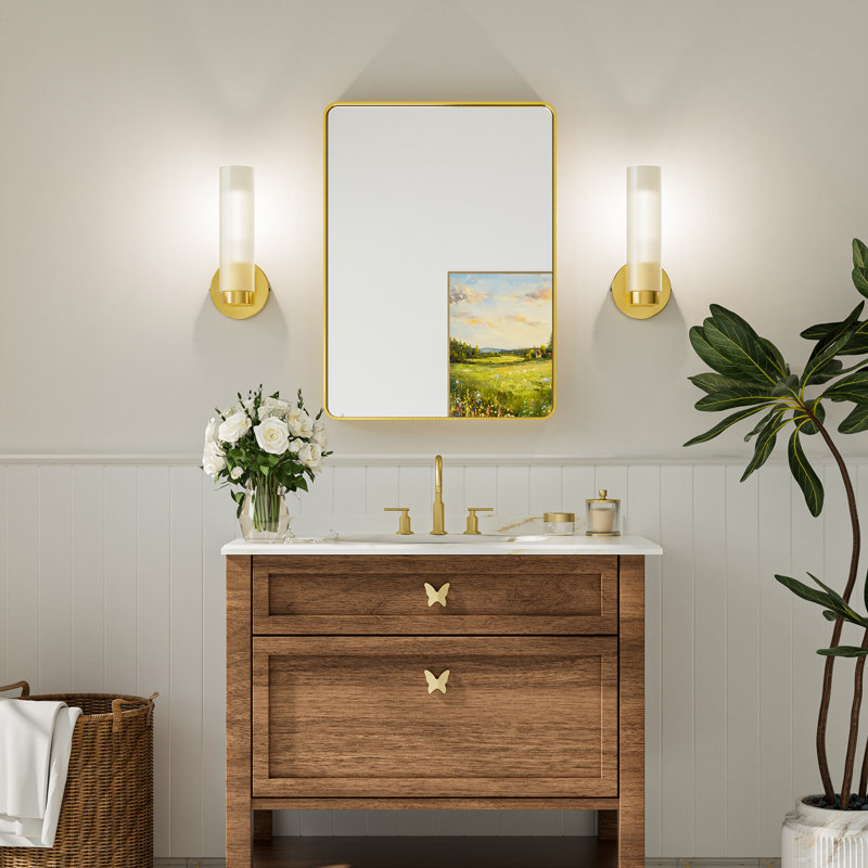 1-light Dimmable Bathroom Gold Iron Wall Armed Sconce with Frosted Glass