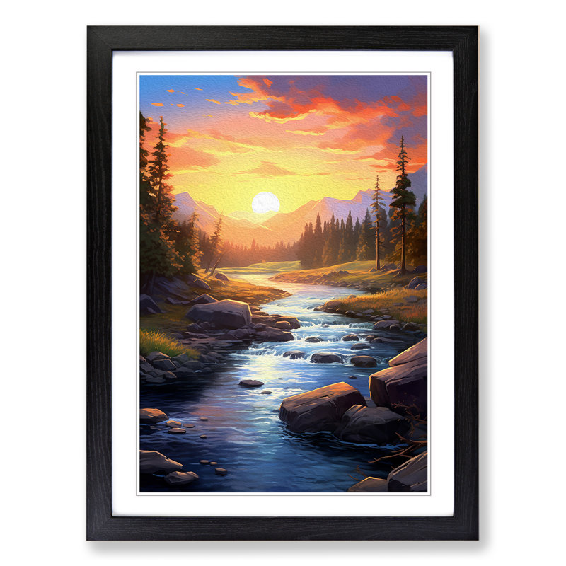River Digital - Single Picture Frame Print on Wood, Black Framed, 34cm H x 25cm W x 2cm D