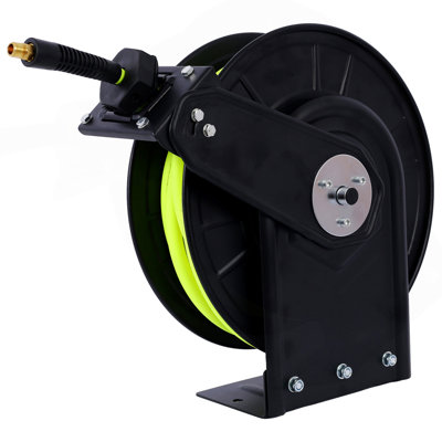 Retractable Air Hose Reel With 3/8" Inch X 50' Ft,Heavy Duty Steel Hose Reel Auto Rewind Pneumatic,Industrial Grade Rubber Hose,300 PSI,Black