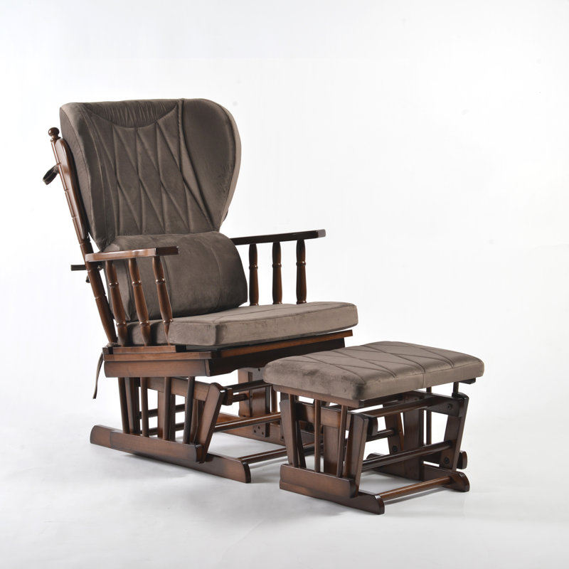 Chaise berçante et repose-pieds Azariyah Konfor, Anthracite, Walnut