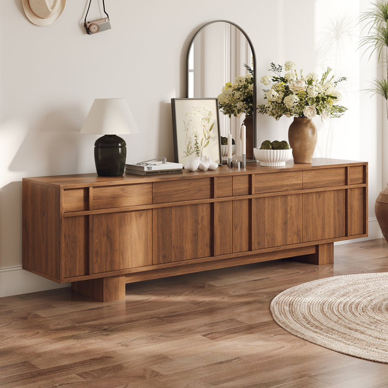 71” Walnut TV Stand, Modern Media Console with Drawer & Cabinet Storage, Living Room Entertainment Center, Brown