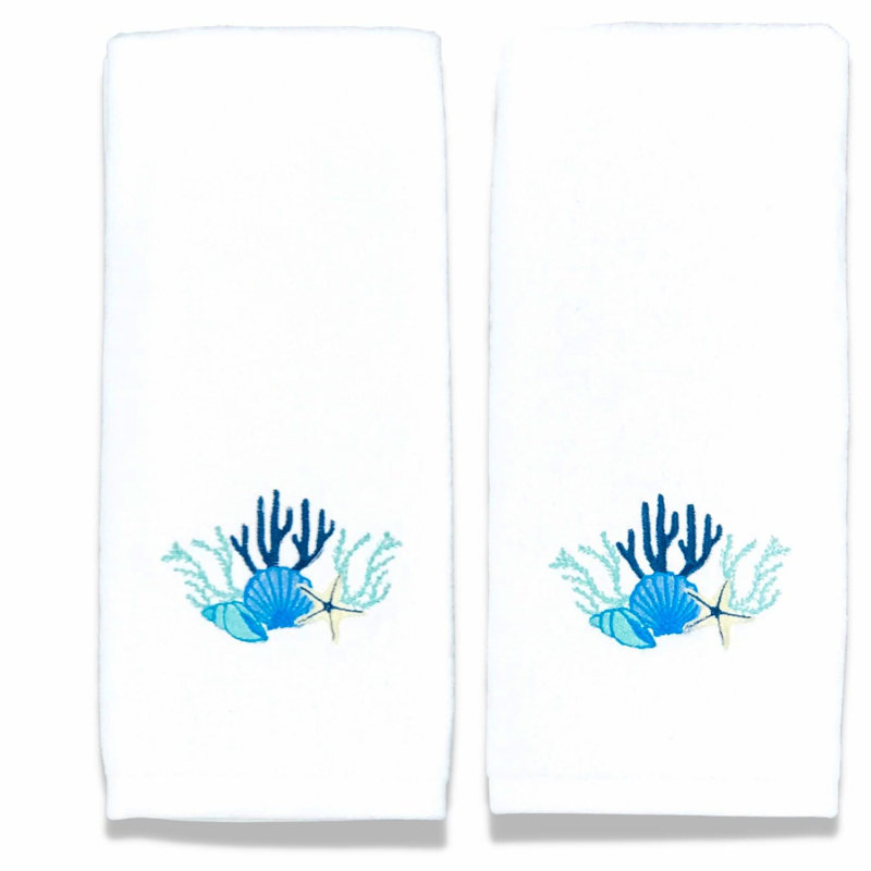 Seashell Serenity Coastal Hand Towels: Ocean Life Design, 2 Piece Set